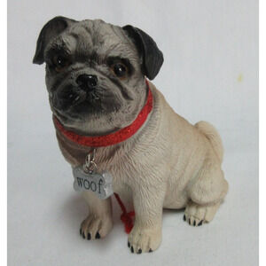 Pug Christmas Ornament Red Collar w/Woof Tag Resin